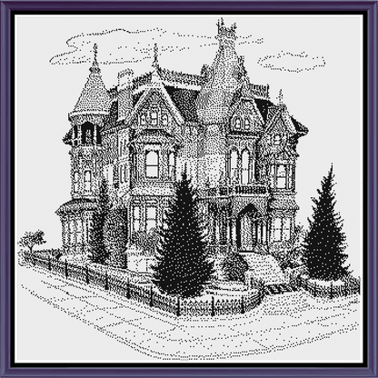 Stitching Jules Design Cross Stitch Pattern Digital PDF Download - $10 Gothic House Cross Stitch Pattern | Blackwork Cross Stitch Pattern | Physical And Digital PDF Download Pattern Options