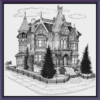 Thumbnail for Stitching Jules Design Cross Stitch Pattern Digital PDF Download - $10 Gothic House Cross Stitch Pattern | Blackwork Cross Stitch Pattern | Physical And Digital PDF Download Pattern Options