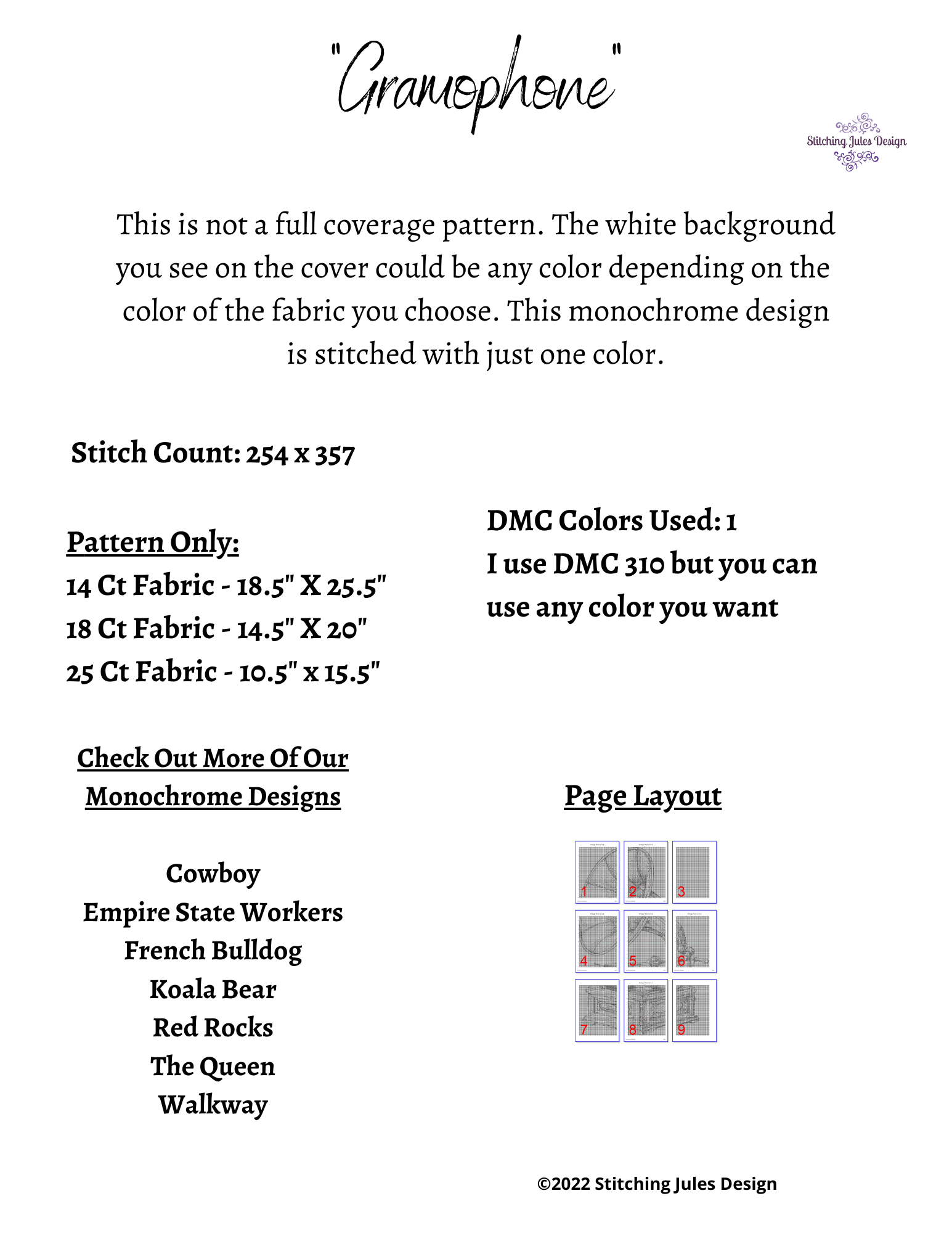 Stitching Jules Design Cross Stitch Pattern Gramophone Cross Stitch Pattern | Record Player Cross Stitch Pattern | Blackwork Cross Stitch Pattern | Physical And Digital PDF Download Pattern Options