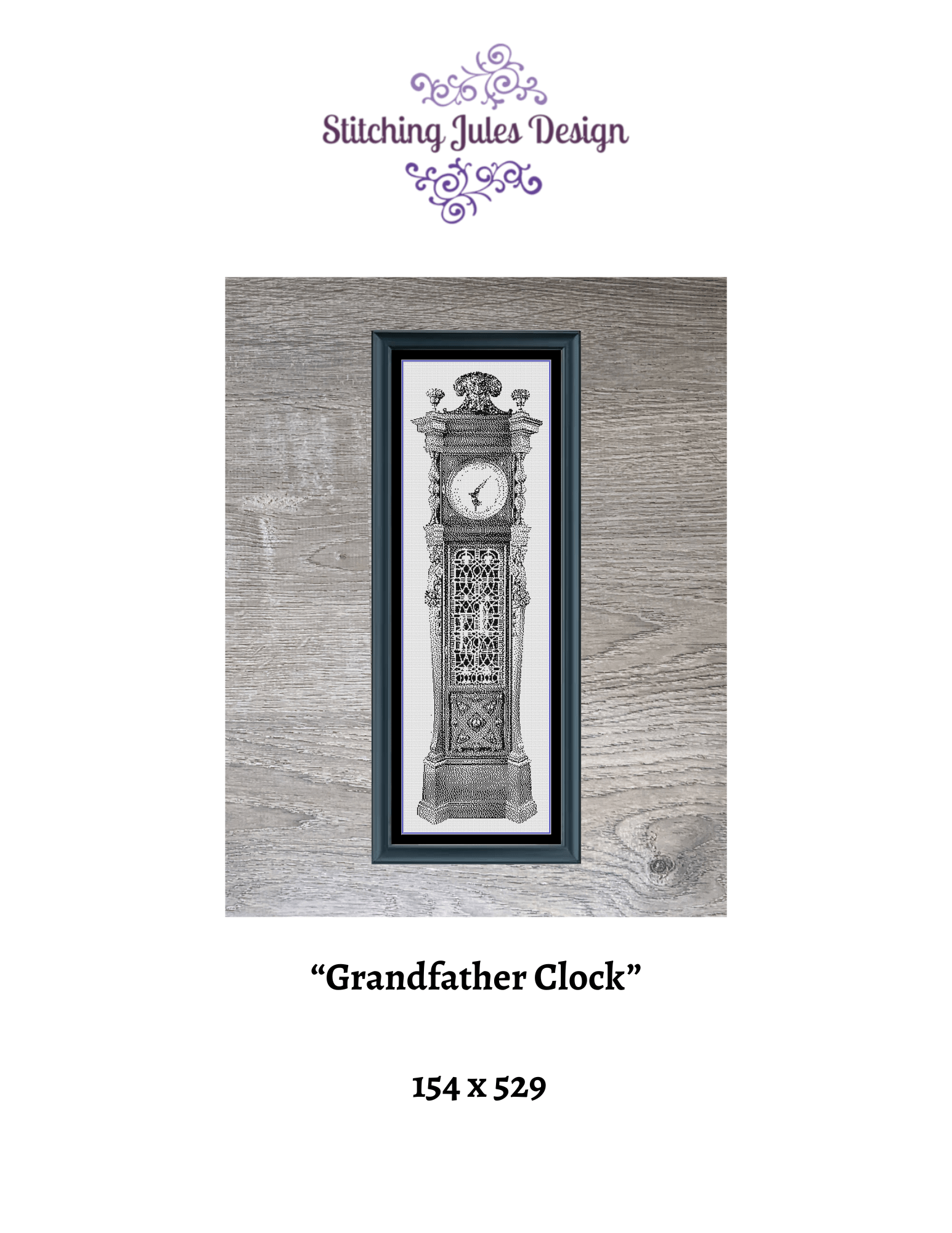 Stitching Jules Design Cross Stitch Pattern Grandfather Clock Vintage Monochrome Counted Cross-Stitch Pattern (Digital Download)