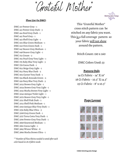 Stitching Jules Design Cross Stitch Pattern Grateful Mother Grandmother Praying Religious Vintage Cross Stitch Embroidery Needlepoint Digital Pattern Ready For Instant Download