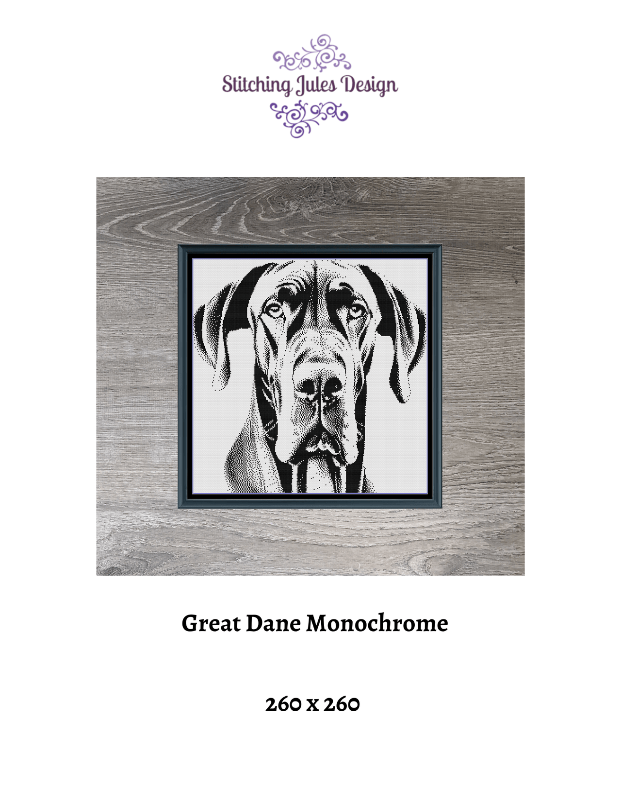 Stitching Jules Design Cross Stitch Pattern Great Dane Monochrome