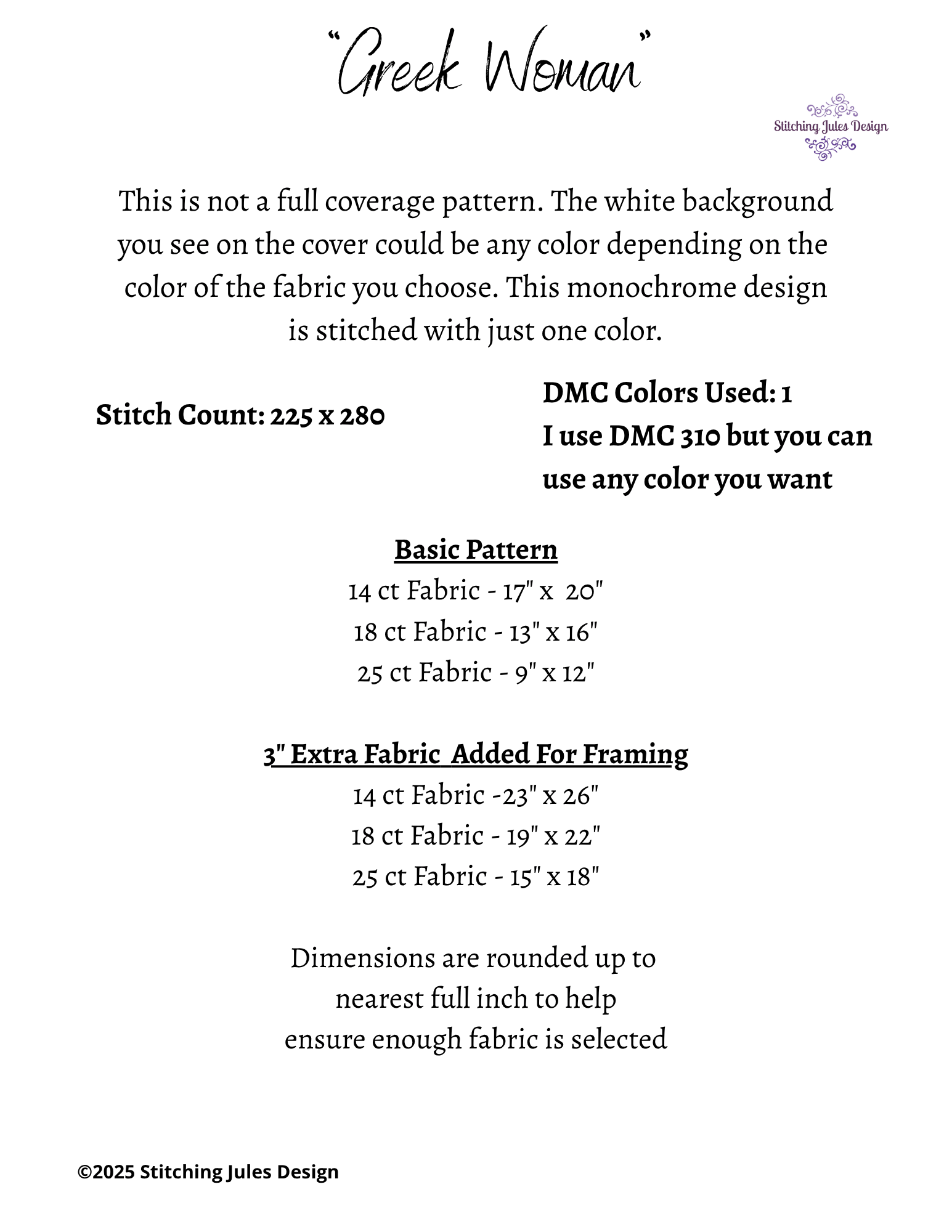 Stitching Jules Design Cross Stitch Pattern Greek Statue Woman Athena Monochrome Counted Cross-Stitch Pattern (Digital Download)