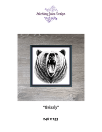 Thumbnail for Stitching Jules Design Cross Stitch Pattern Grizzly Bear Wildlife Animal Monochrome Counted Cross Stitch Pattern Digital Download