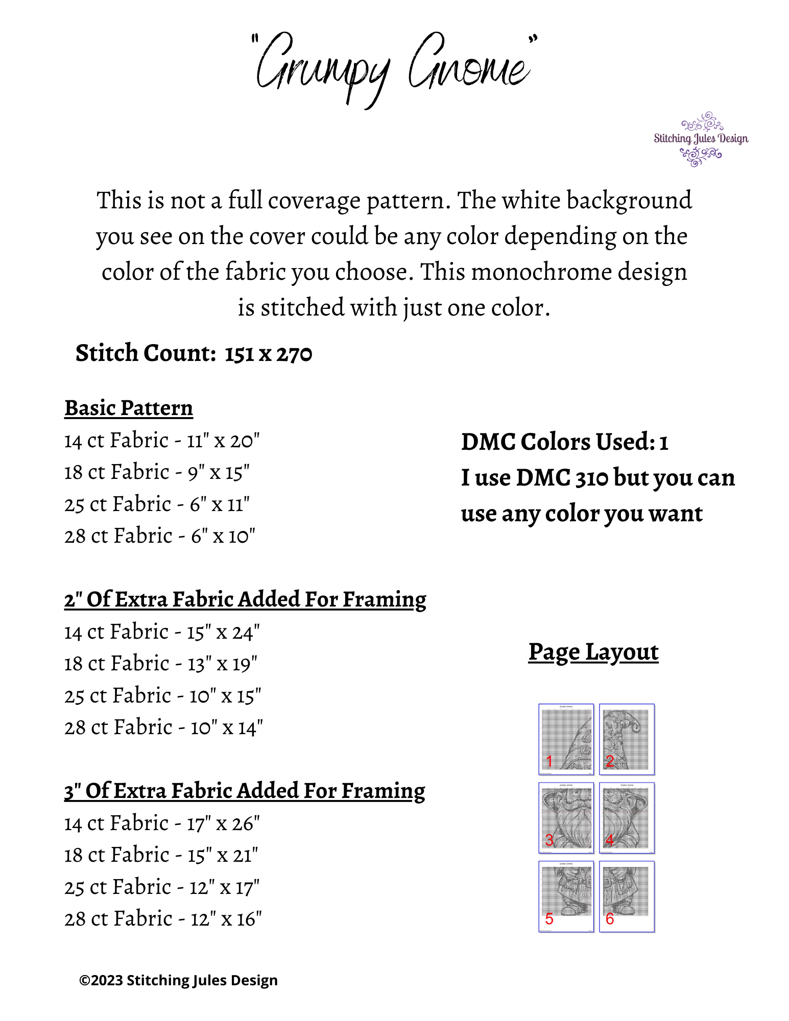 Stitching Jules Design Cross Stitch Pattern Grumpy Gnome Monochrome Blackwork Cross-Stitch Pattern Instant PDF Download