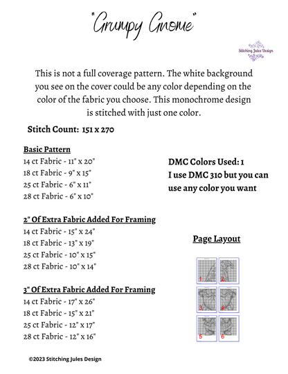 Stitching Jules Design Cross Stitch Pattern Grumpy Gnome Monochrome Blackwork Cross-Stitch Pattern Instant PDF Download