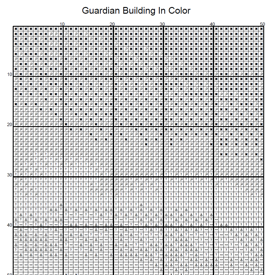 Stitching Jules Design Cross Stitch Pattern Guardian Building Detroit Architecture Full Coverage Large Counted Cross-Stitch Pattern (Digital Download)