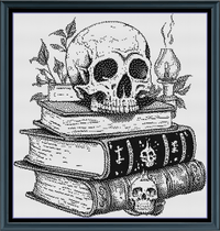 Thumbnail for Stitching Jules Design Cross Stitch Pattern Halloween Spooky Scary Spell Books Premium Monochrome Counted Cross-Stitch Pattern | Instant Download PDF