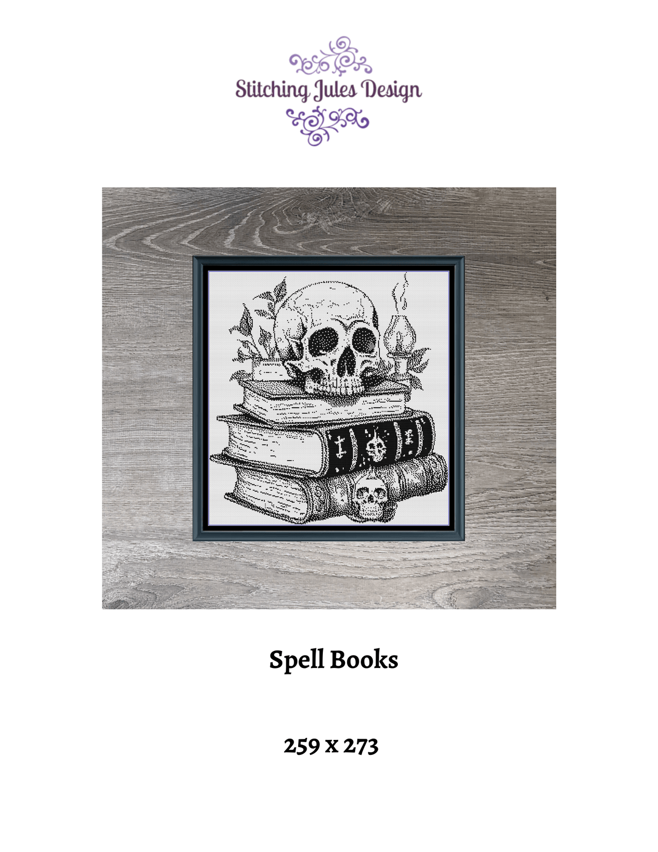 Stitching Jules Design Cross Stitch Pattern Halloween Spooky Scary Spell Books Premium Monochrome Counted Cross-Stitch Pattern | Instant Download PDF