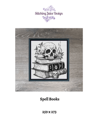 Thumbnail for Stitching Jules Design Cross Stitch Pattern Halloween Spooky Scary Spell Books Premium Monochrome Counted Cross-Stitch Pattern | Instant Download PDF