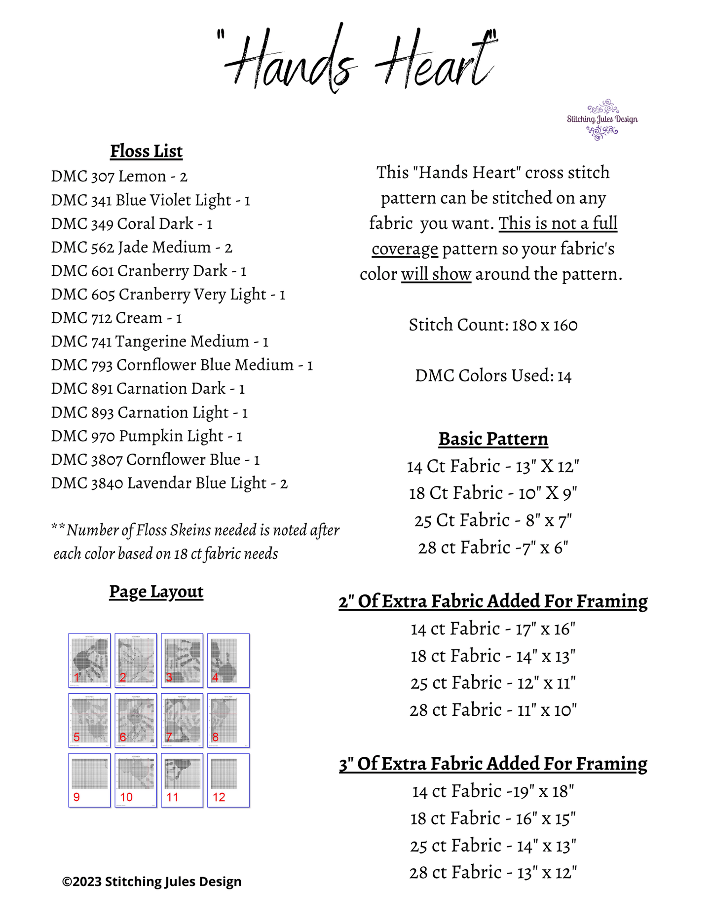 Stitching Jules Design Cross Stitch Pattern Hands Heart Cross Stitch Pattern | Love Cross Stitch Pattern | Instant PDF Download And Physical Pattern Options