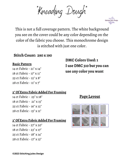 Stitching Jules Design Cross Stitch Pattern Hands Kneading Dough Monochrome Blackwork Cross-Stitch Pattern Instant PDF Download