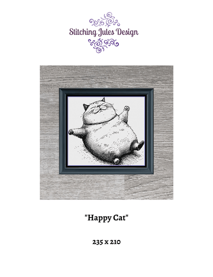 Stitching Jules Design Cross Stitch Pattern Happy Cat Monochrome Blackwork Cross Stitch Pattern Instant PDF Download