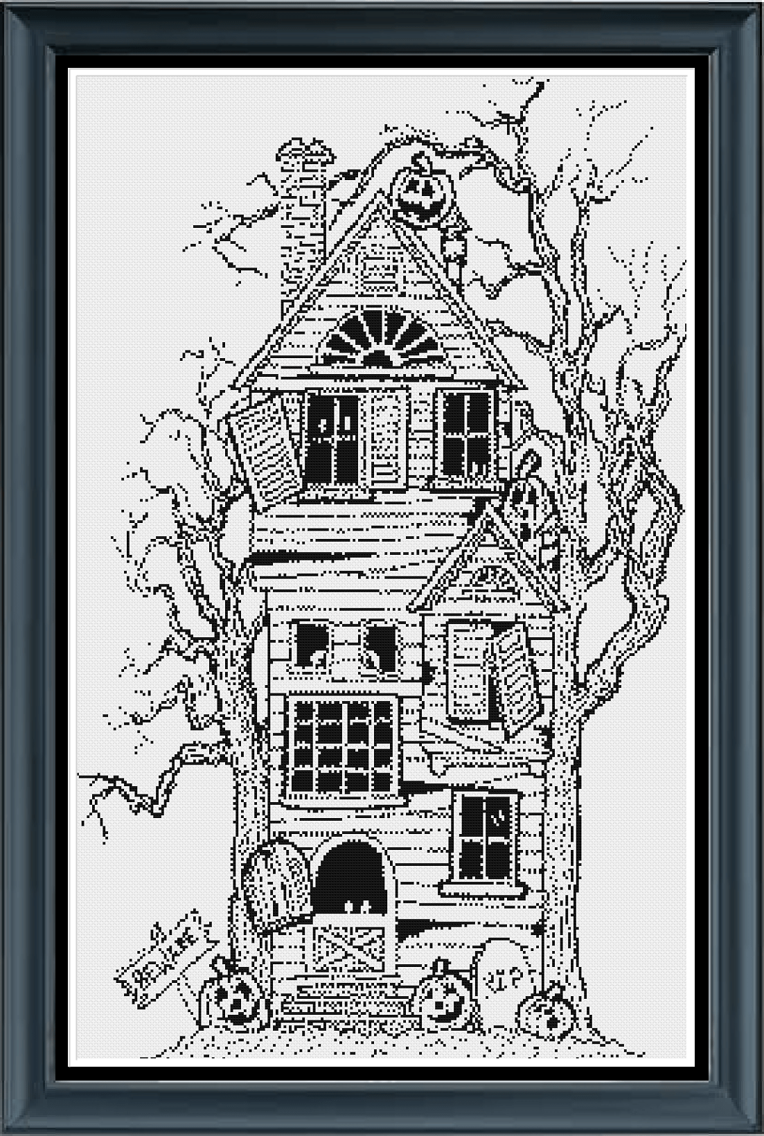 Stitching Jules Design Cross Stitch Pattern Instant PDF Download - $10 Haunted House Cross-Stitch Pattern | Halloween Cross Stitch Pattern | Blackwork | Physical And Instant PDF Download Pattern Options