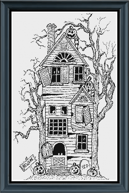 Stitching Jules Design Cross Stitch Pattern Instant PDF Download - $10 Haunted House Cross-Stitch Pattern | Halloween Cross Stitch Pattern | Blackwork | Physical And Instant PDF Download Pattern Options