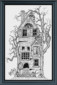 Thumbnail for Stitching Jules Design Cross Stitch Pattern Instant PDF Download - $10 Haunted House Cross-Stitch Pattern | Halloween Cross Stitch Pattern | Blackwork | Physical And Instant PDF Download Pattern Options