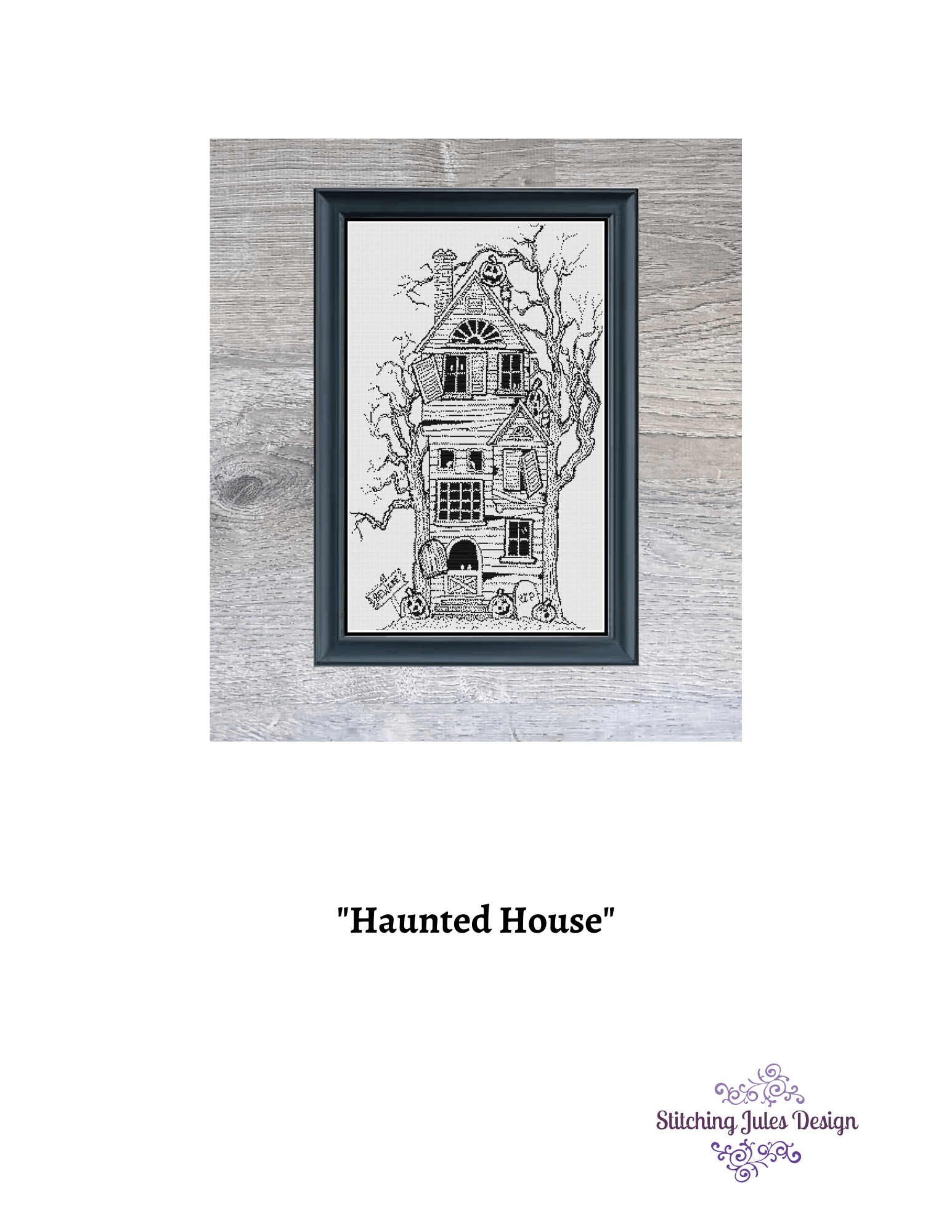 Stitching Jules Design Cross Stitch Pattern Haunted House Cross-Stitch Pattern | Halloween Cross Stitch Pattern | Blackwork | Physical And Instant PDF Download Pattern Options