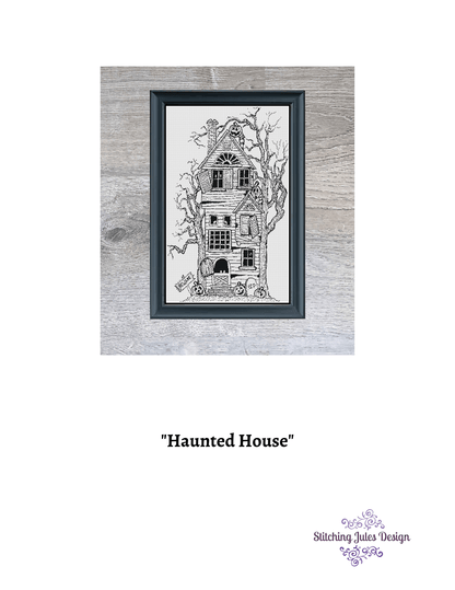 Stitching Jules Design Cross Stitch Pattern Haunted House Cross-Stitch Pattern | Halloween Cross Stitch Pattern | Blackwork | Physical And Instant PDF Download Pattern Options