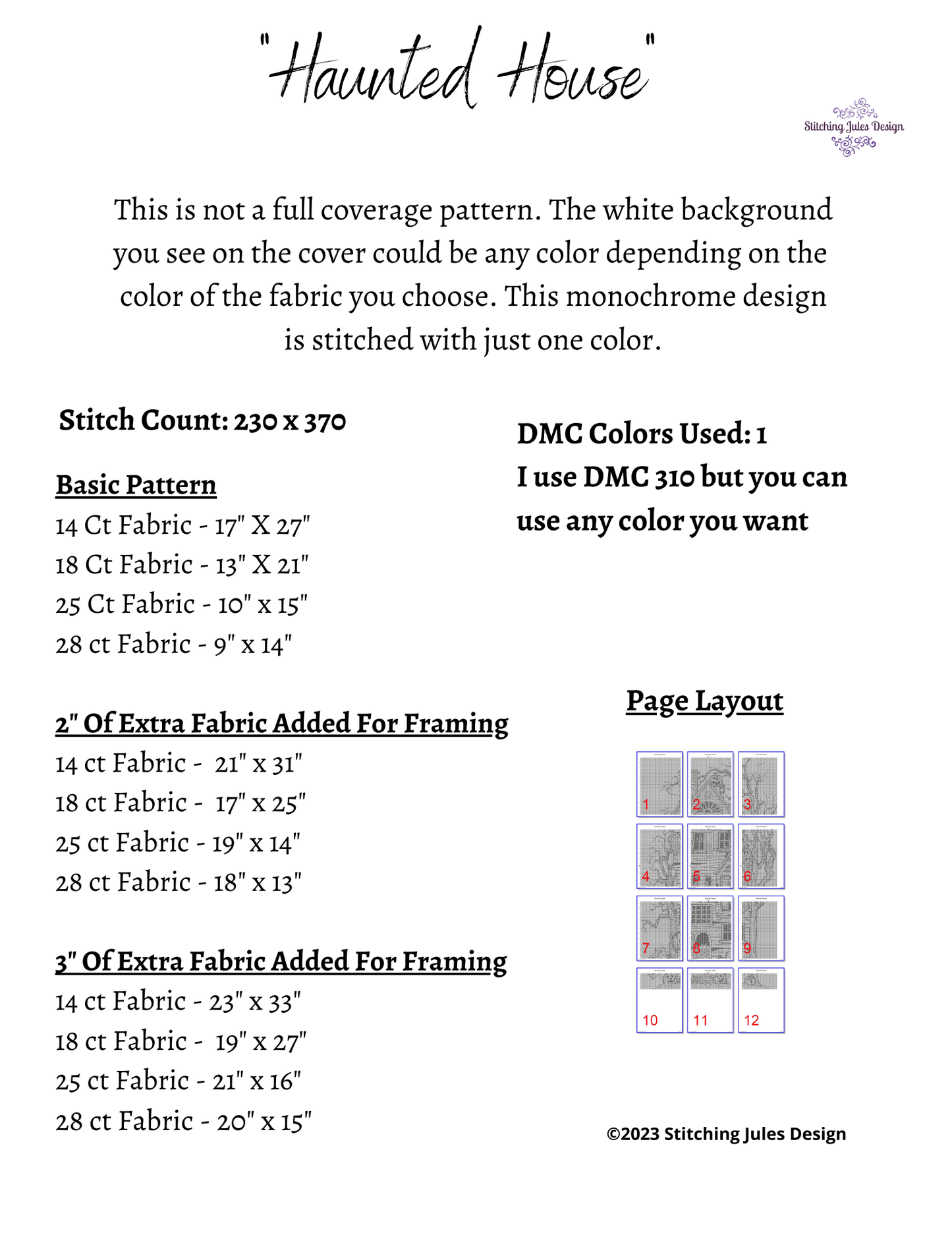 Stitching Jules Design Cross Stitch Pattern Haunted House Cross-Stitch Pattern | Halloween Cross Stitch Pattern | Blackwork | Physical And Instant PDF Download Pattern Options