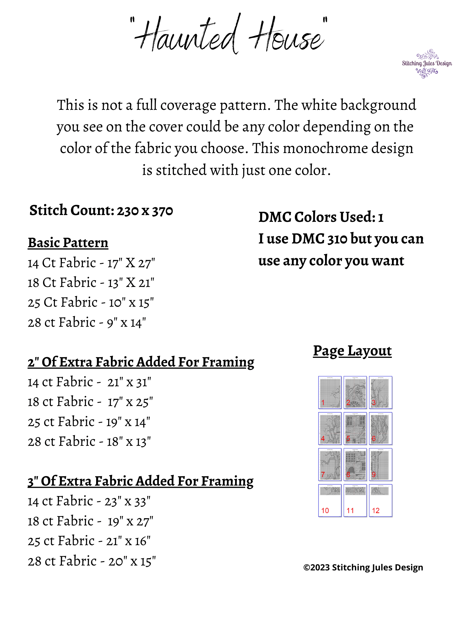 Stitching Jules Design Cross Stitch Pattern Haunted House Cross-Stitch Pattern | Halloween Cross Stitch Pattern | Blackwork | Physical And Instant PDF Download Pattern Options