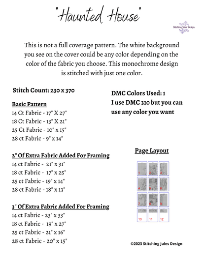 Stitching Jules Design Cross Stitch Pattern Haunted House Cross-Stitch Pattern | Halloween Cross Stitch Pattern | Blackwork | Physical And Instant PDF Download Pattern Options