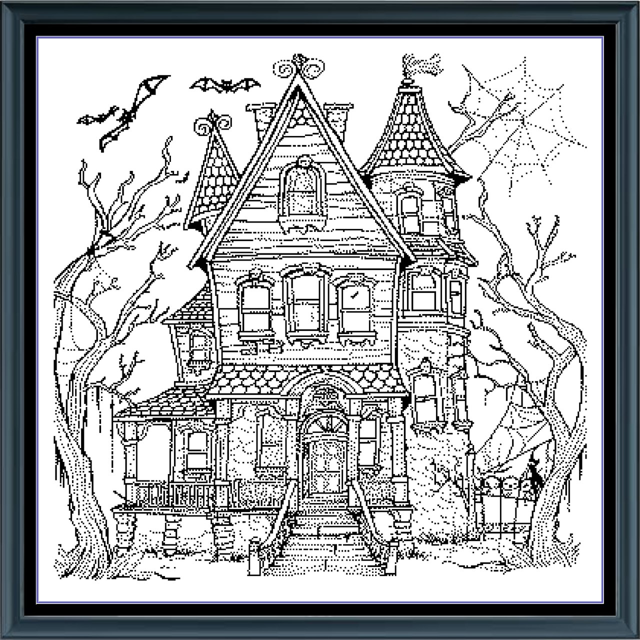 Stitching Jules Design Cross Stitch Pattern Haunted House Halloween Scary Spooky Monochrome Blackwork Counted Cross Stitch Digital Download