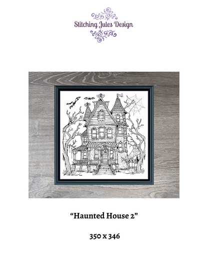 Stitching Jules Design Cross Stitch Pattern Haunted House Halloween Scary Spooky Monochrome Blackwork Counted Cross Stitch Digital Download
