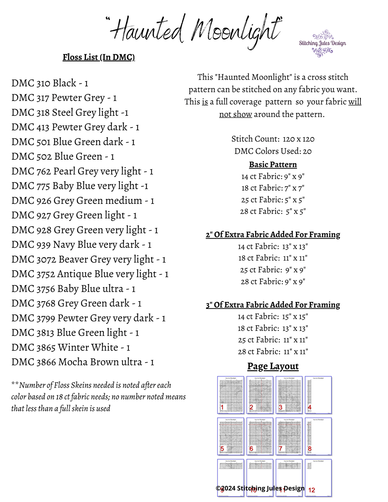 Stitching Jules Design Cross Stitch Pattern Haunted Moonlight
