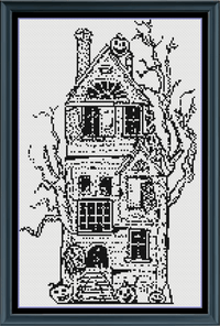 Thumbnail for Stitching Jules Design Cross Stitch Pattern Haunted Spooky Halloween House Medium Monochrome Counted Cross-Stitch Pattern | Instant Download PDF