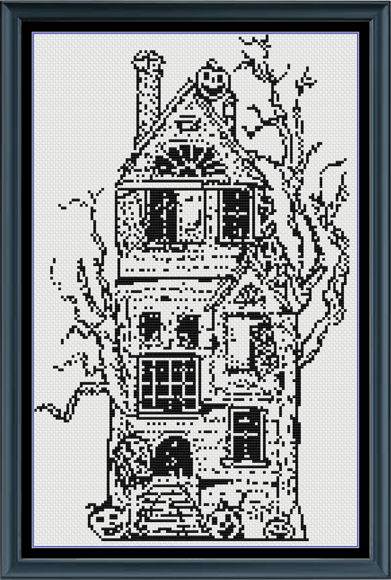 Stitching Jules Design Cross Stitch Pattern Haunted Spooky Halloween House Medium Monochrome Counted Cross-Stitch Pattern | Instant Download PDF