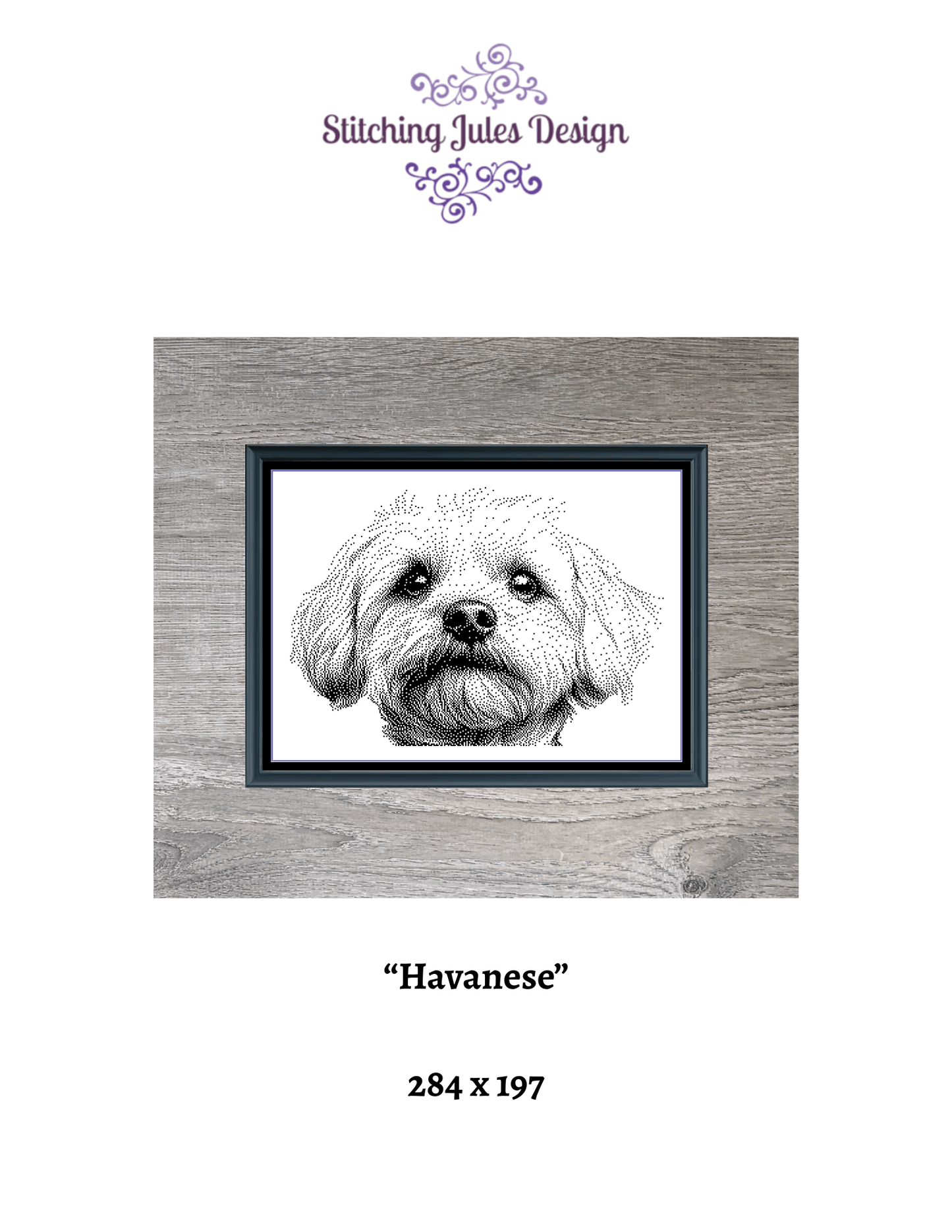 Stitching Jules Design Cross Stitch Pattern Havanese Dog Monochrome Counted Cross-Stitch Pattern (Digital Download)