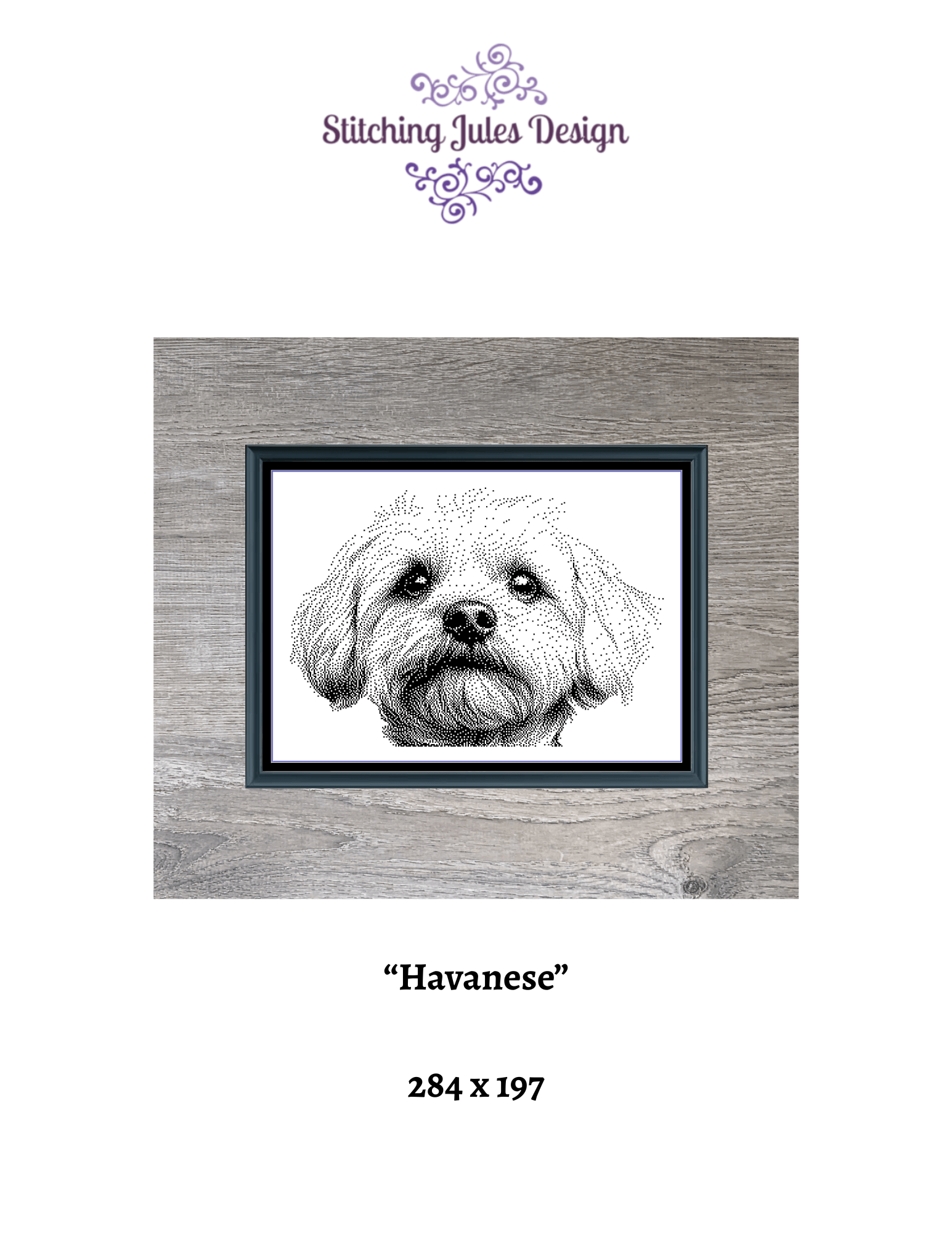 Stitching Jules Design Cross Stitch Pattern Havanese Dog Monochrome Counted Cross-Stitch Pattern (Digital Download)