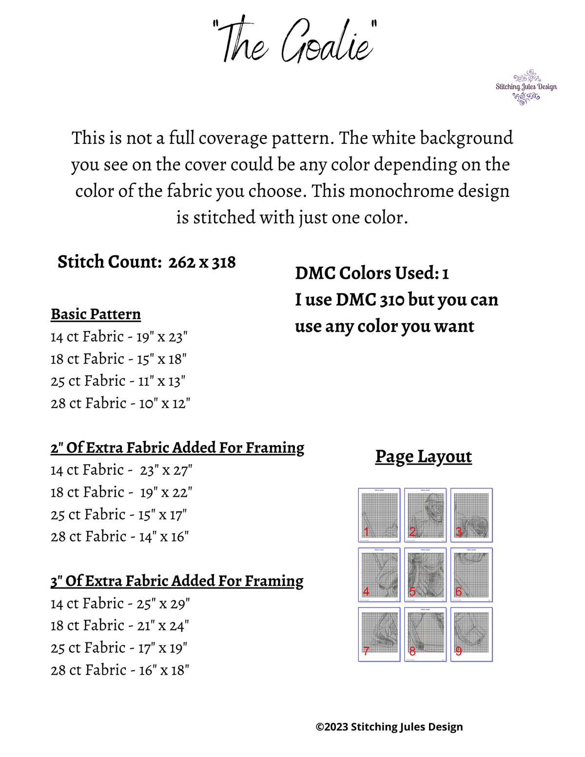 Stitching Jules Design Cross Stitch Pattern Hockey Cross Stitch Pattern | Goalie Cross Stitch Pattern | Blackwork | Instant PDF Download And Physical Pattern Options