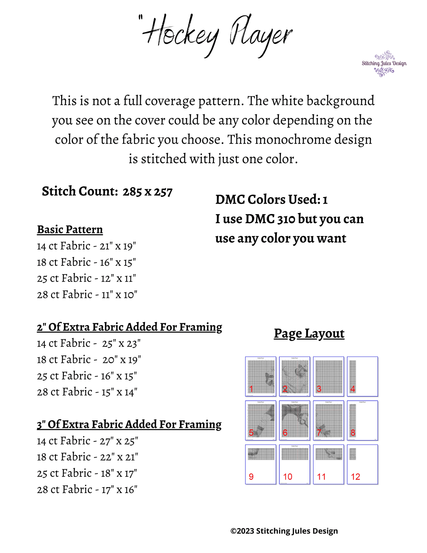 Stitching Jules Design Cross Stitch Pattern Hockey Player Cross Stitch Pattern | Sports Cross Stitch Pattern | Blackwork | Instant PDF Download And Physical Pattern Options