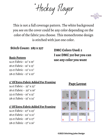 Stitching Jules Design Cross Stitch Pattern Hockey Player Cross Stitch Pattern | Sports Cross Stitch Pattern | Blackwork | Instant PDF Download And Physical Pattern Options