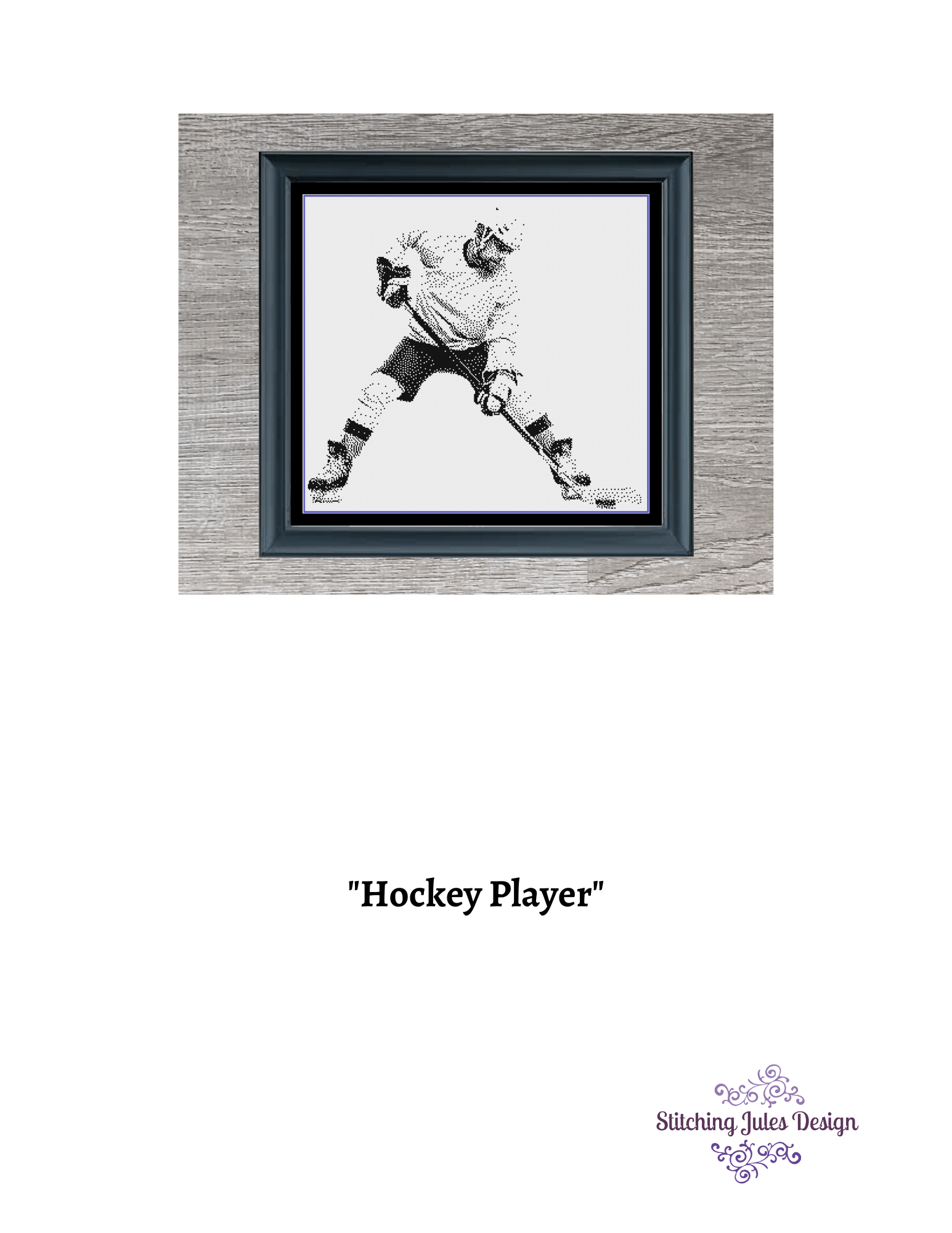Stitching Jules Design Cross Stitch Pattern Hockey Player Cross Stitch Pattern | Sports Cross Stitch Pattern | Blackwork | Instant PDF Download And Physical Pattern Options