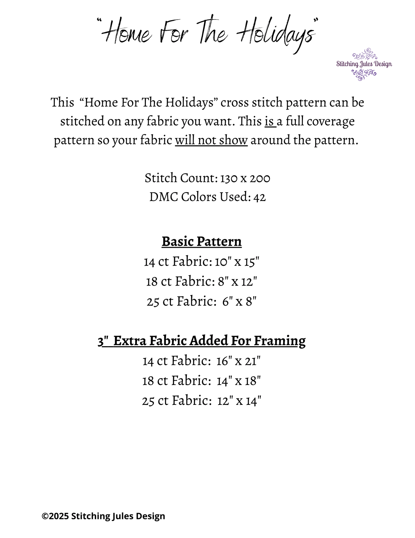 Stitching Jules Design Cross Stitch Pattern Home For The Holidays Christmas Winter Full Coverage Counted Cross-Stitch Pattern (Digital Download)