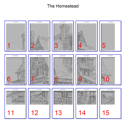 Stitching Jules Design Cross Stitch Pattern Homestead Vintage House Monochrome Cross Stitch Embroidery Needlepoint Pattern PDF Download