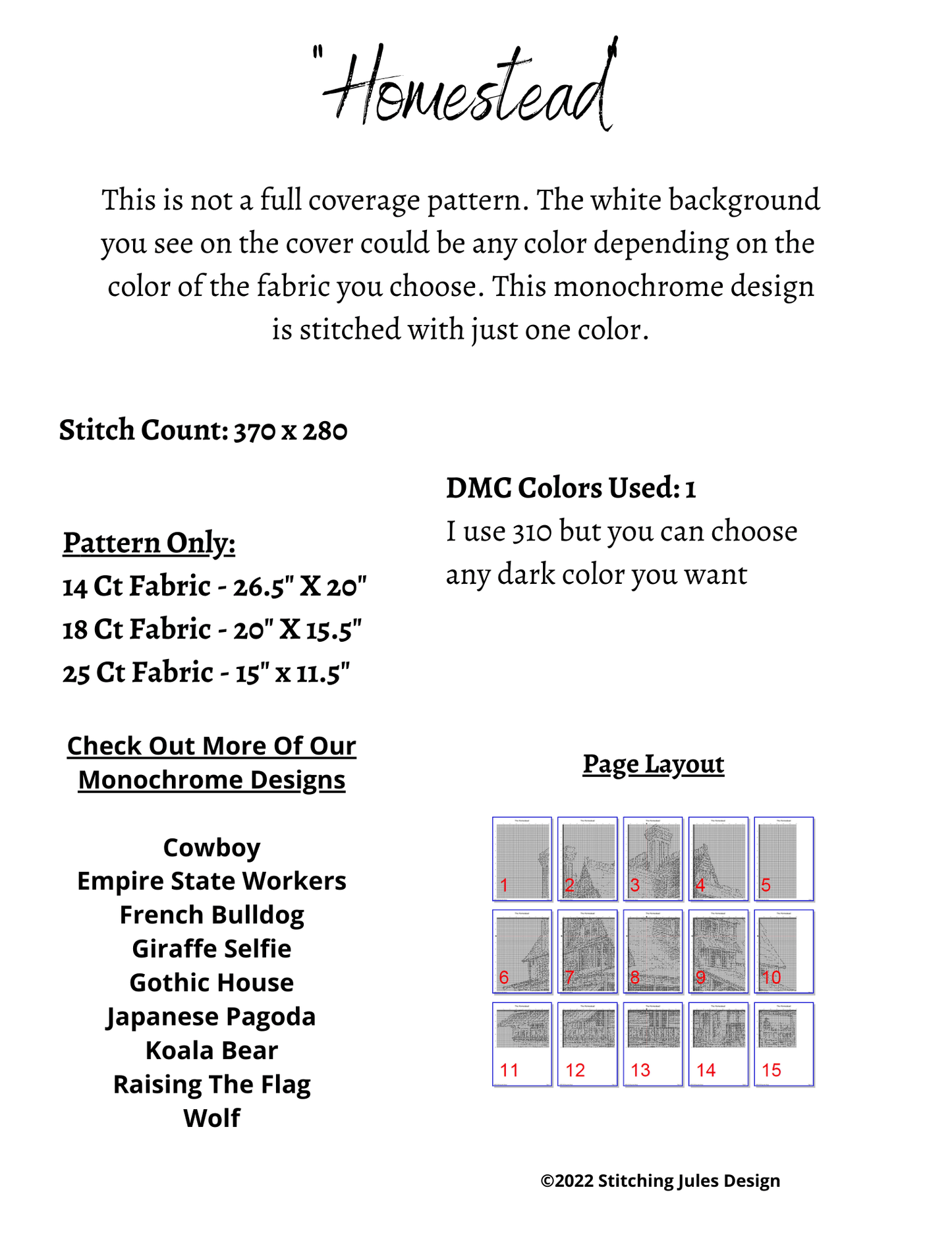 Stitching Jules Design Cross Stitch Pattern Homestead Vintage House Monochrome Cross Stitch Embroidery Needlepoint Pattern PDF Download