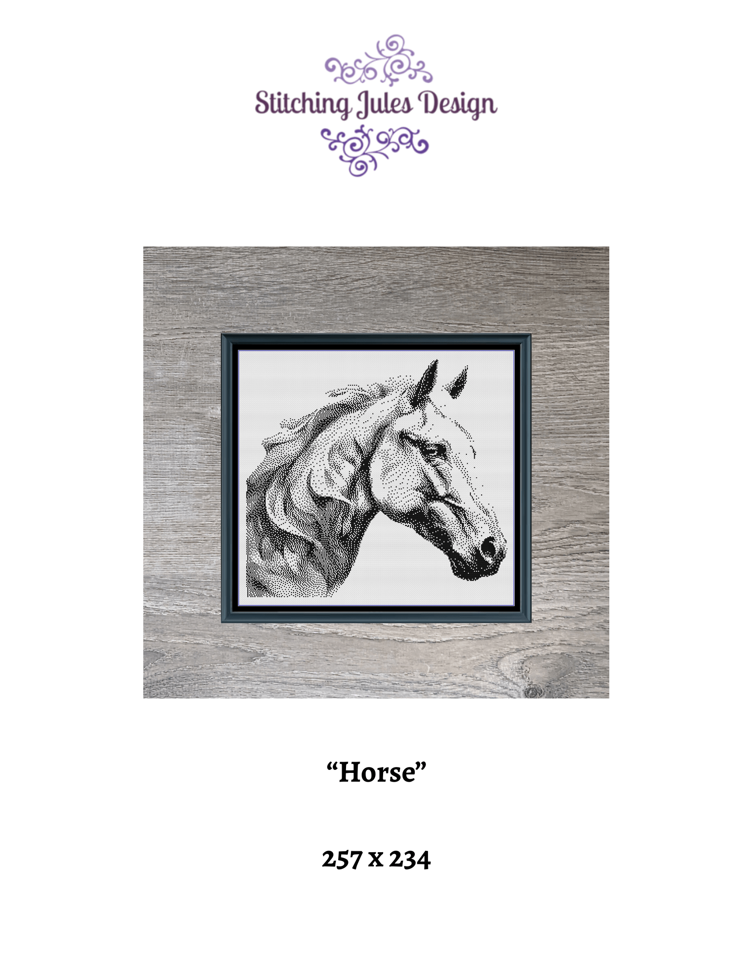 Stitching Jules Design Cross Stitch Pattern Horse Equine Head Animal Monochrome Counted Cross-Stitch Pattern (Digital Download)