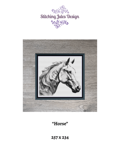 Stitching Jules Design Cross Stitch Pattern Horse Equine Head Animal Monochrome Counted Cross-Stitch Pattern (Digital Download)