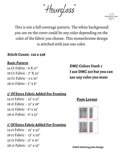 Stitching Jules Design Cross Stitch Pattern Hourglass Cross Stitch Pattern  | Blackwork Cross Stitch Pattern | Physical And Digital PDF Download Pattern Options