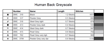 Stitching Jules Design Cross Stitch Pattern Human Back Muscles Greyscale Cross Stitch Pattern Instant PDF Download