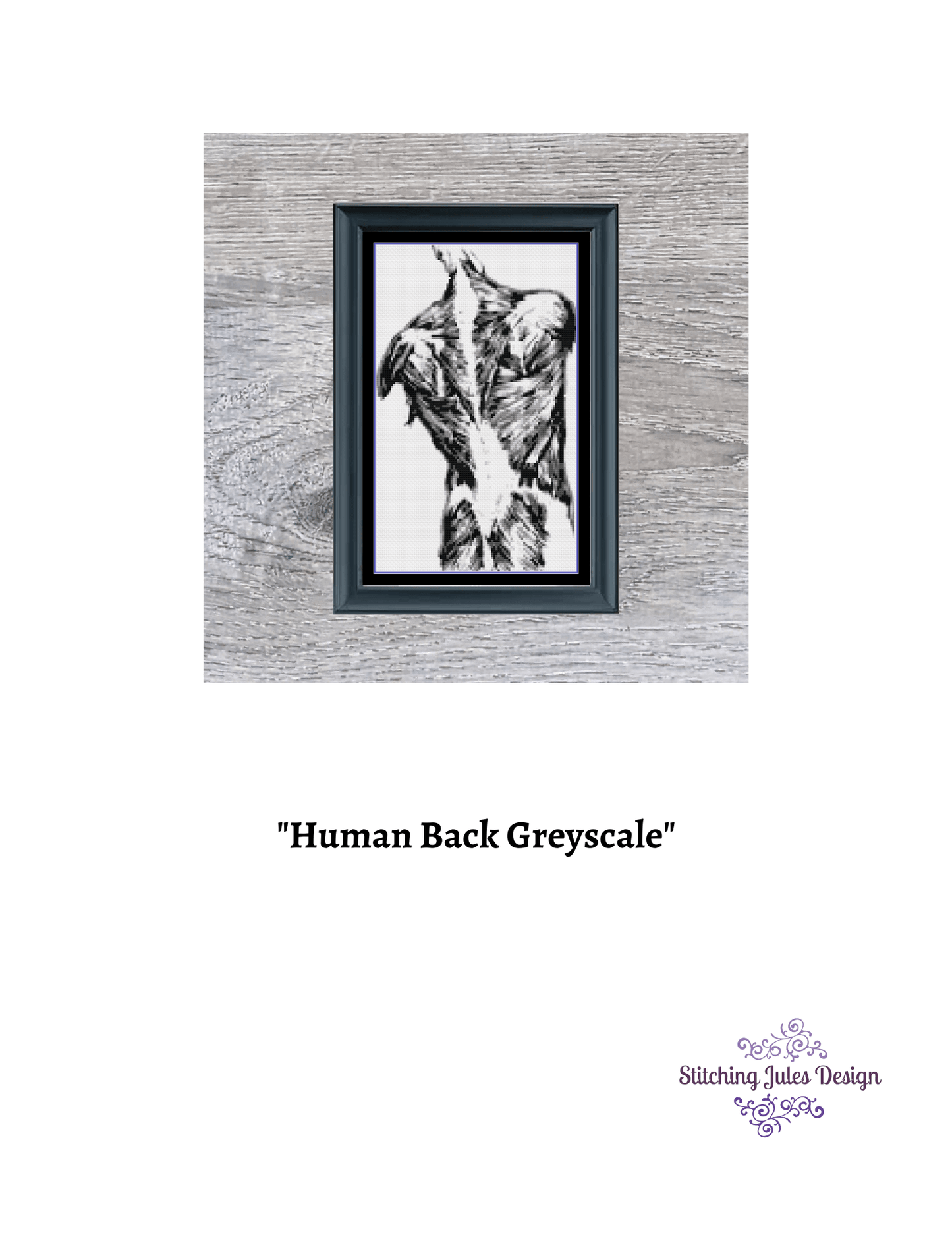 Stitching Jules Design Cross Stitch Pattern Human Back Muscles Greyscale Cross Stitch Pattern Instant PDF Download