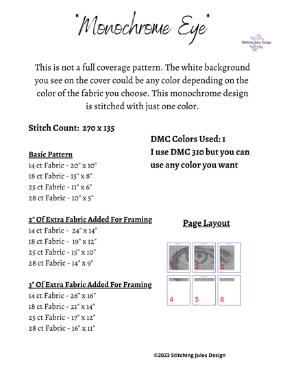 Stitching Jules Design Cross Stitch Pattern Human Eye Monochrome Blackwork Cross Stitch Pattern - Instant PDF Download