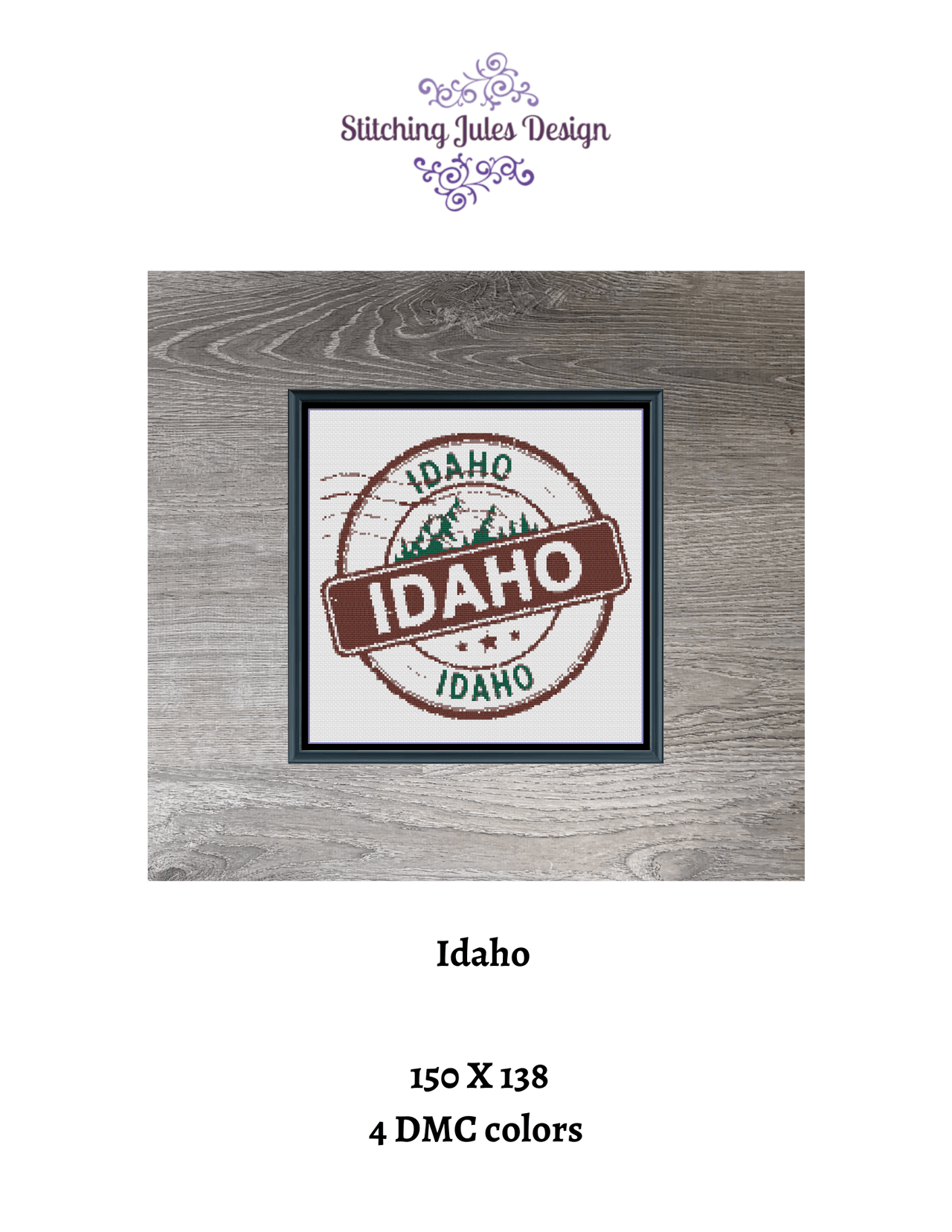 Stitching Jules Design Cross Stitch Pattern Idaho US State America Counted Cross Stitch Pattern | Instant Download PDF