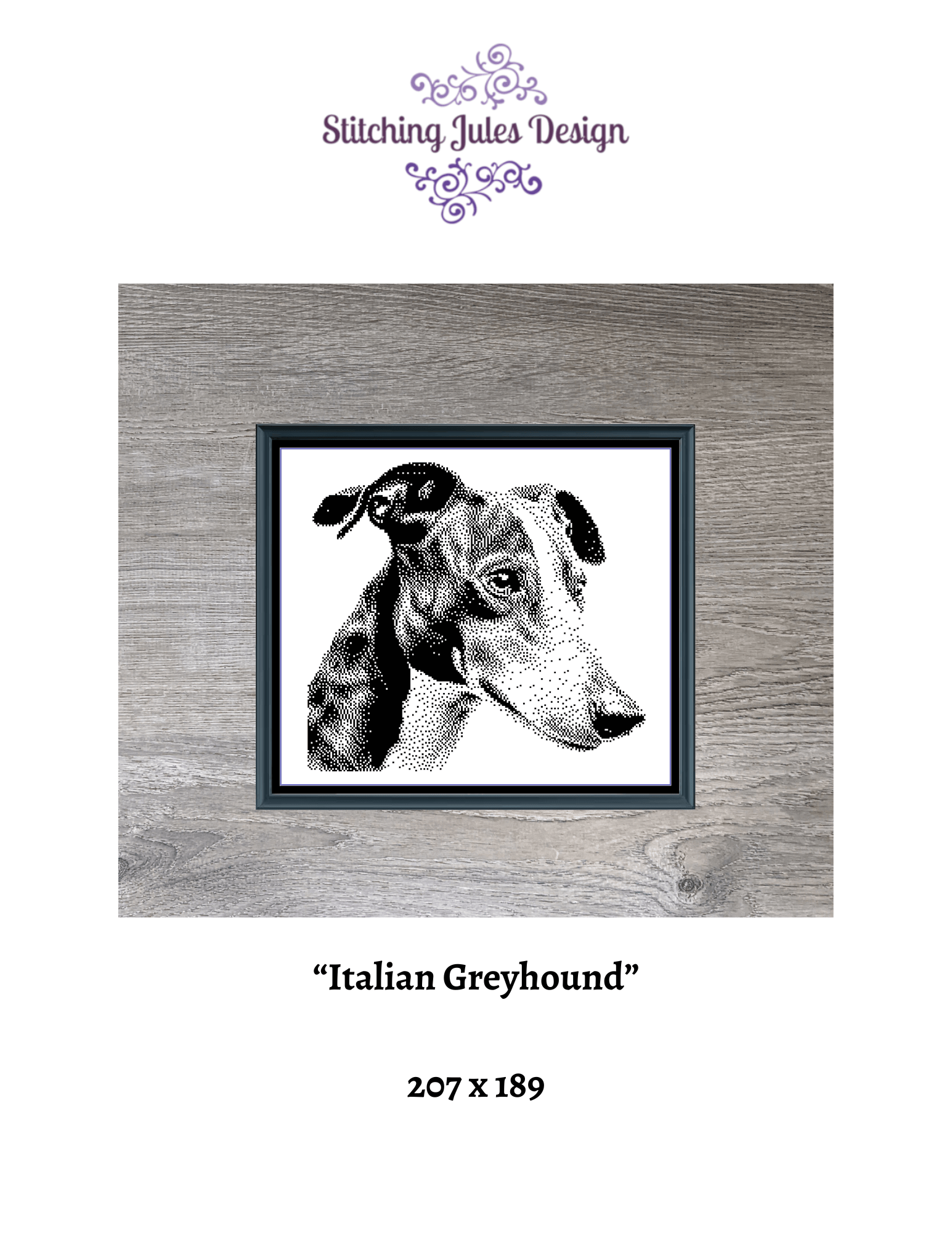 Stitching Jules Design Cross Stitch Pattern Italian Greyhound Dog Breed Monochrome Counted Cross-Stitch Pattern (Digital Download)