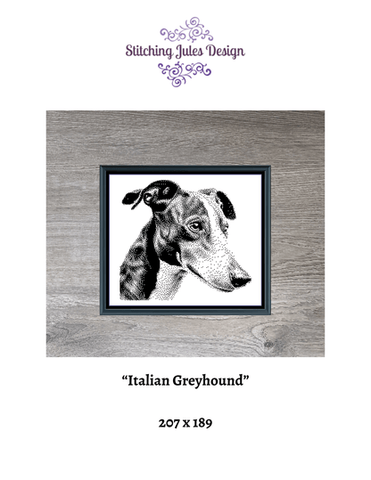 Stitching Jules Design Cross Stitch Pattern Italian Greyhound Dog Breed Monochrome Counted Cross-Stitch Pattern (Digital Download)
