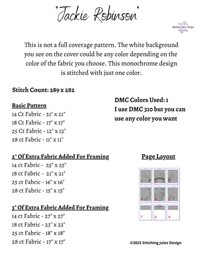 Stitching Jules Design Cross Stitch Pattern Jackie Robinson Cross Stitch Pattern | Baseball Cross Stitch Pattern | African American Cross Stitch Pattern | PDF Download