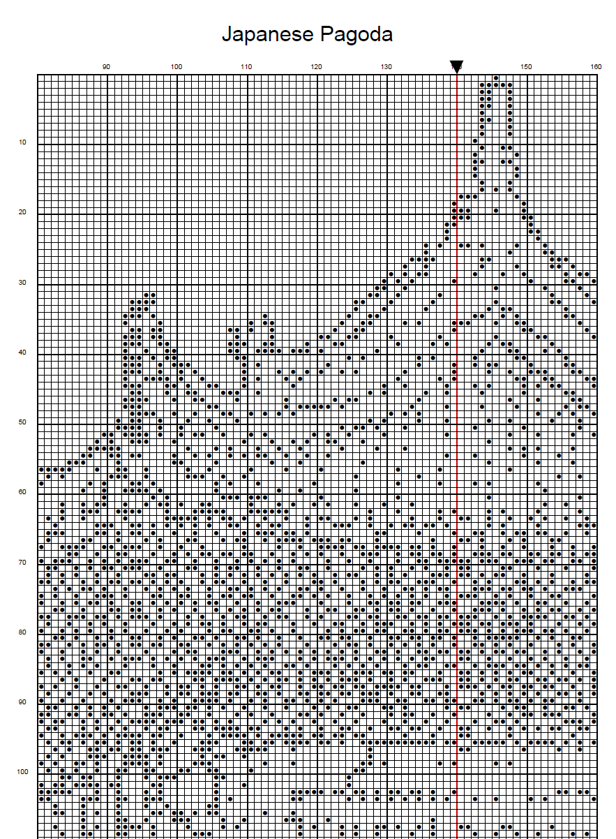 Stitching Jules Design Cross Stitch Pattern Japanese Pagoda Monochrome Cross Stitch Pattern